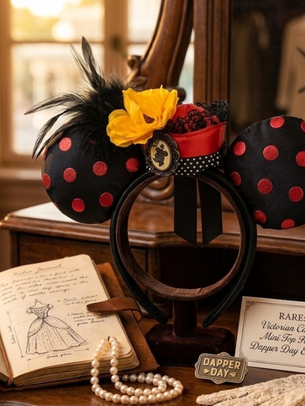 Disney Parks Minnie Mouse Victorian Cameo Mini Top Hat Ear Dapper Day Rare